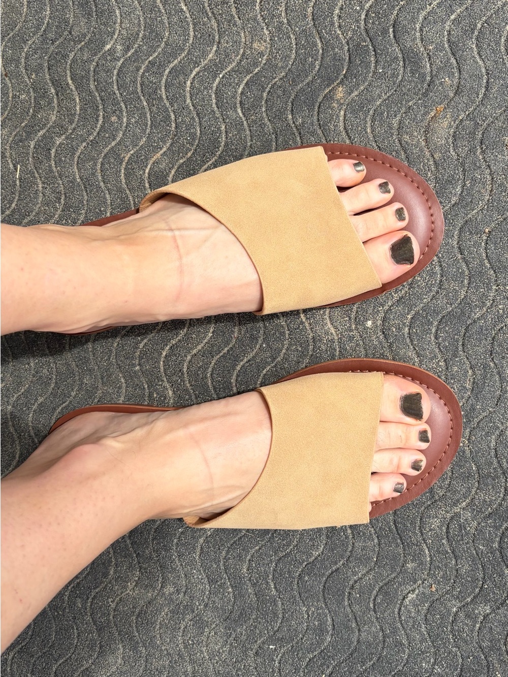 Women's Tan Slide Sandals with Wide Suede Strap - Picture 5 of 5